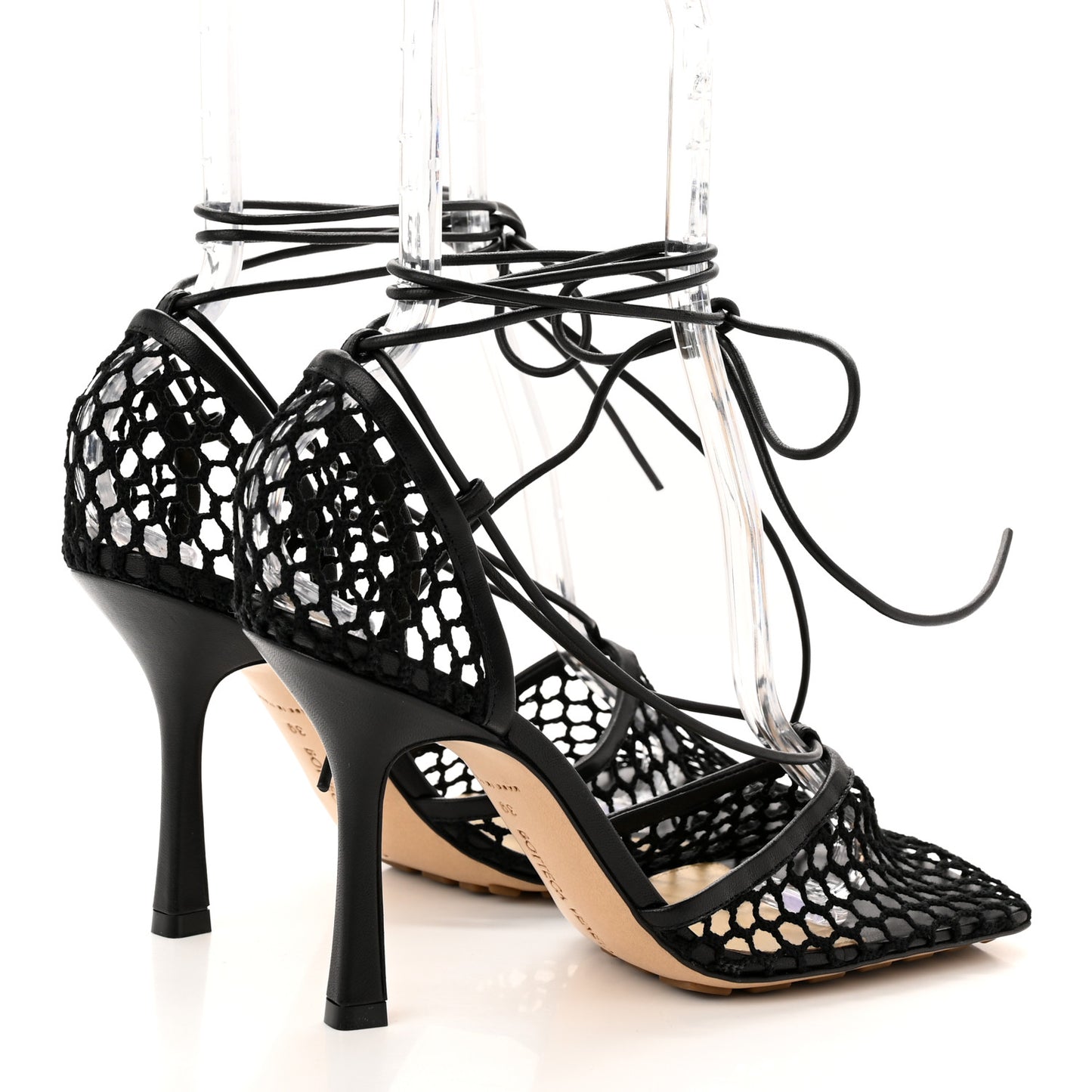 Mesh Nappa Stretch Ankle Tie 90mm Sandals 39 Black