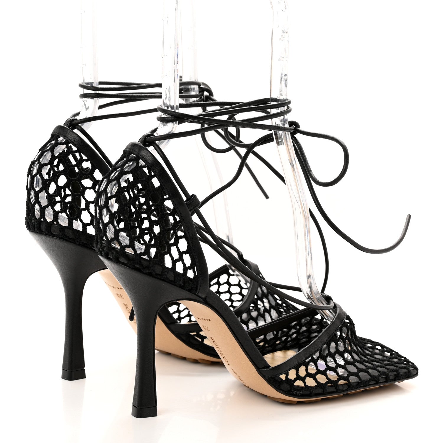 Bottega Veneta Mesh Nappa Stretch Ankle Tie 90mm Sandals 39 Black 4 of 7