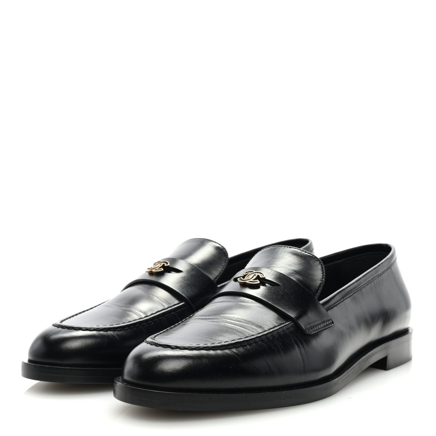 Shiny Calfskin CC Moccasin Loafers 39.5 Black