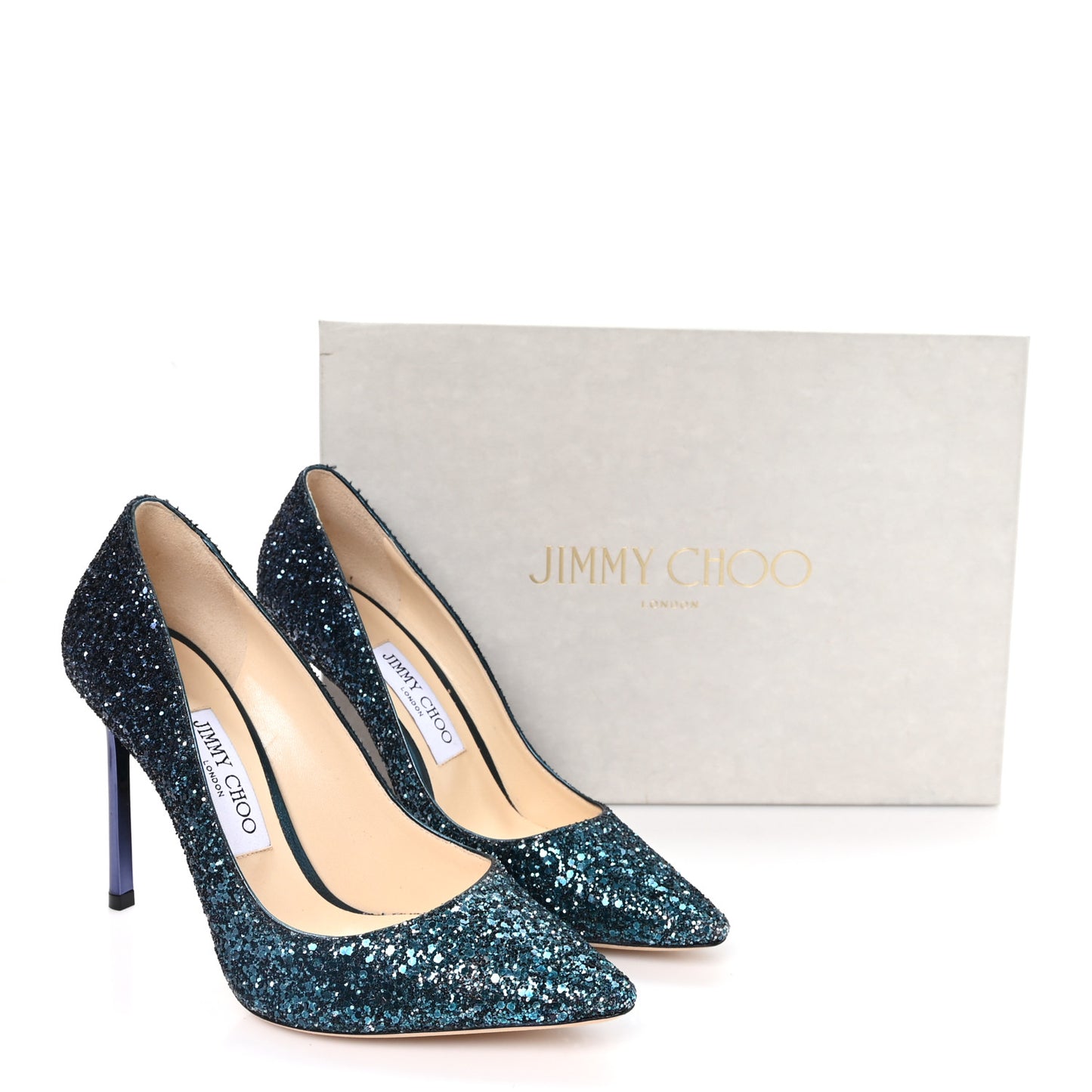 Coarse Glitter Degrade Pointy Toe Romy 100 Pumps 37.5 Peacock Navy