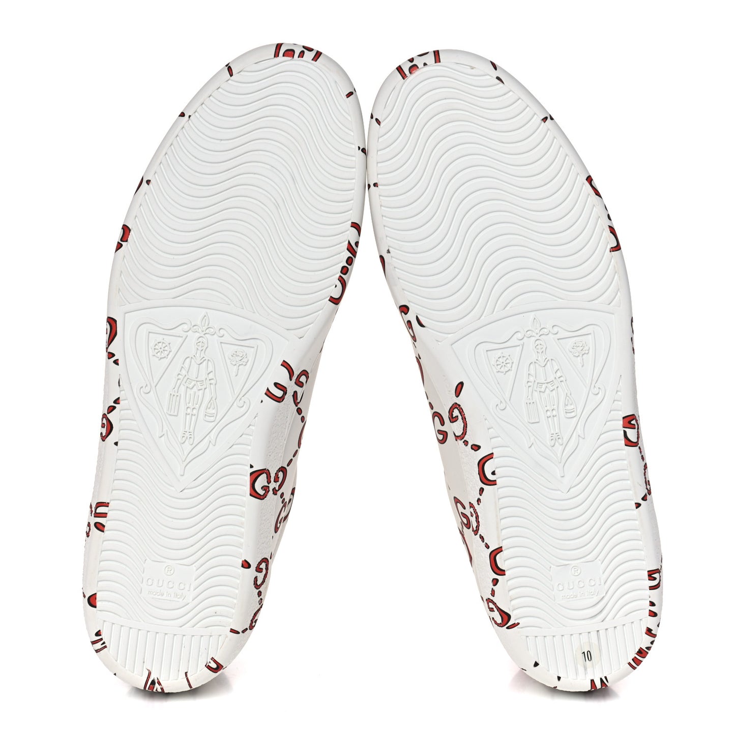 Calfskin GucciGhost Print Mens Ace Sneakers 10 White Hibiscus Red