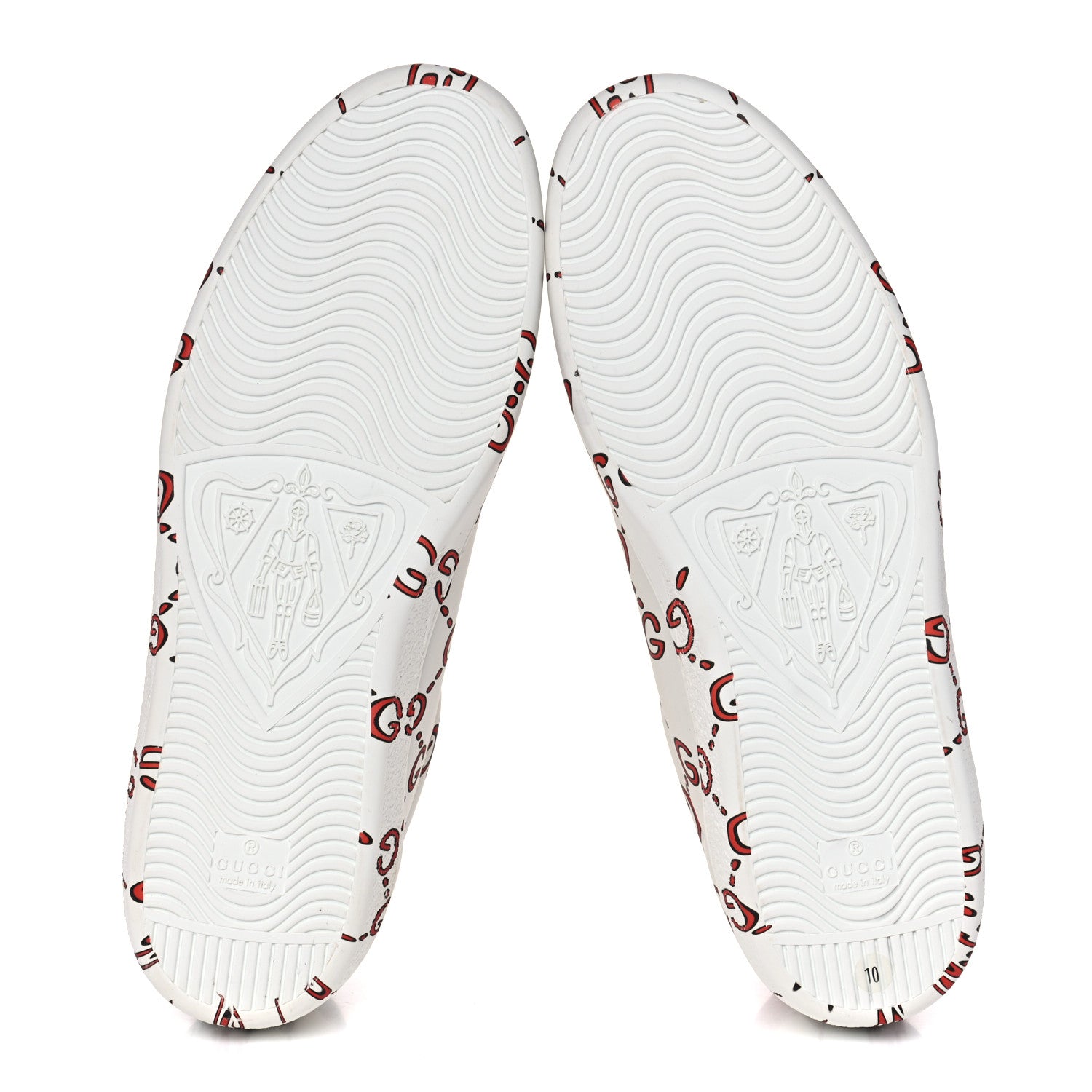 Gucci Calfskin GucciGhost Print Mens Ace Sneakers 10 White Hibiscus Red 5 of 10