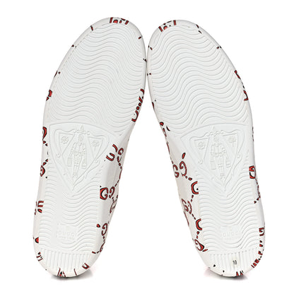 Gucci Calfskin GucciGhost Print Mens Ace Sneakers 10 White Hibiscus Red 5 of 10