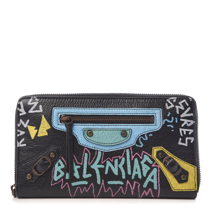Balenciaga Agneau Arena Graffiti All Over Classic Hardware Continental Zip Around Wallet Black Multicolor 1 of 7