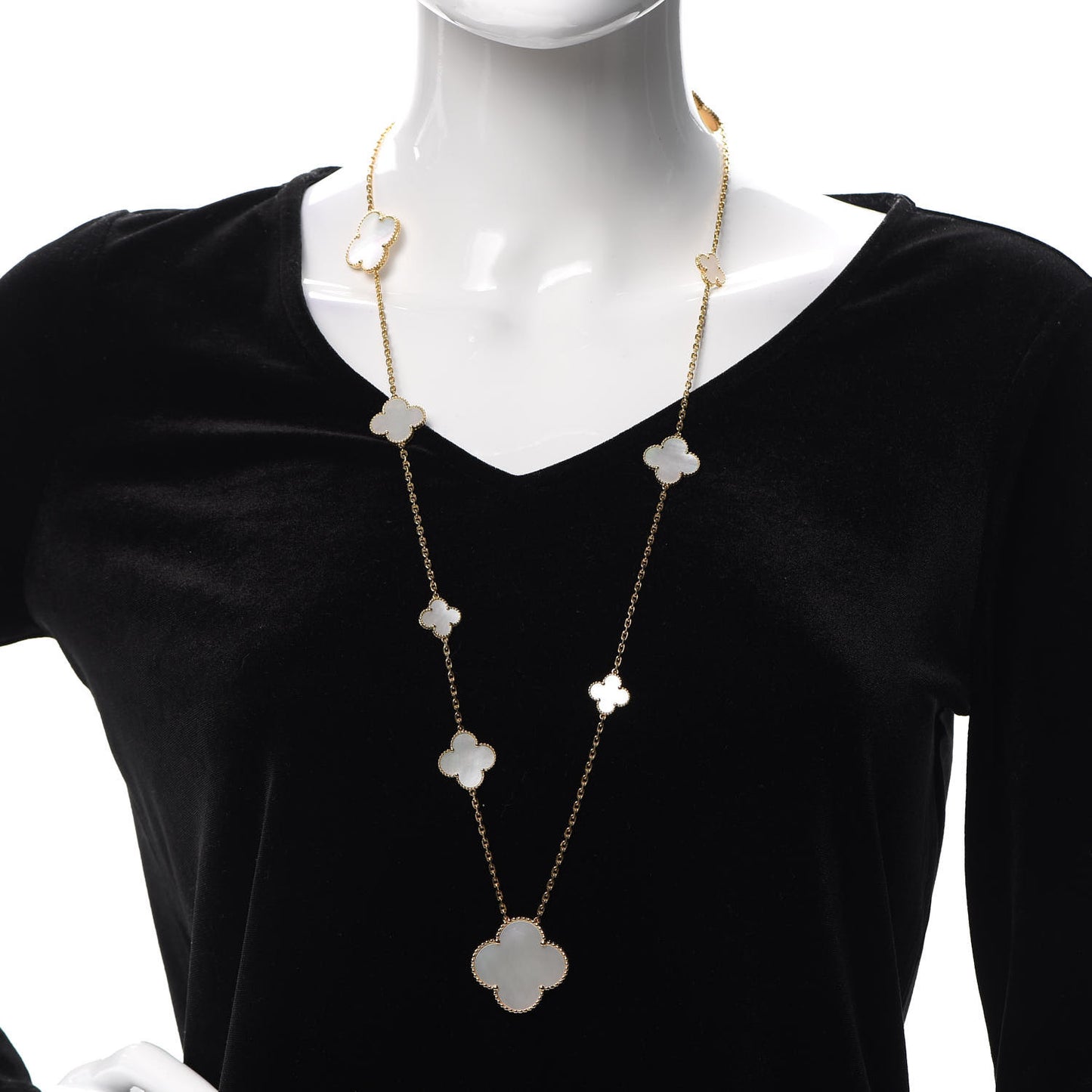 18K Yellow Gold Mother of Pearl 11 Motifs Magic Alhambra Necklace