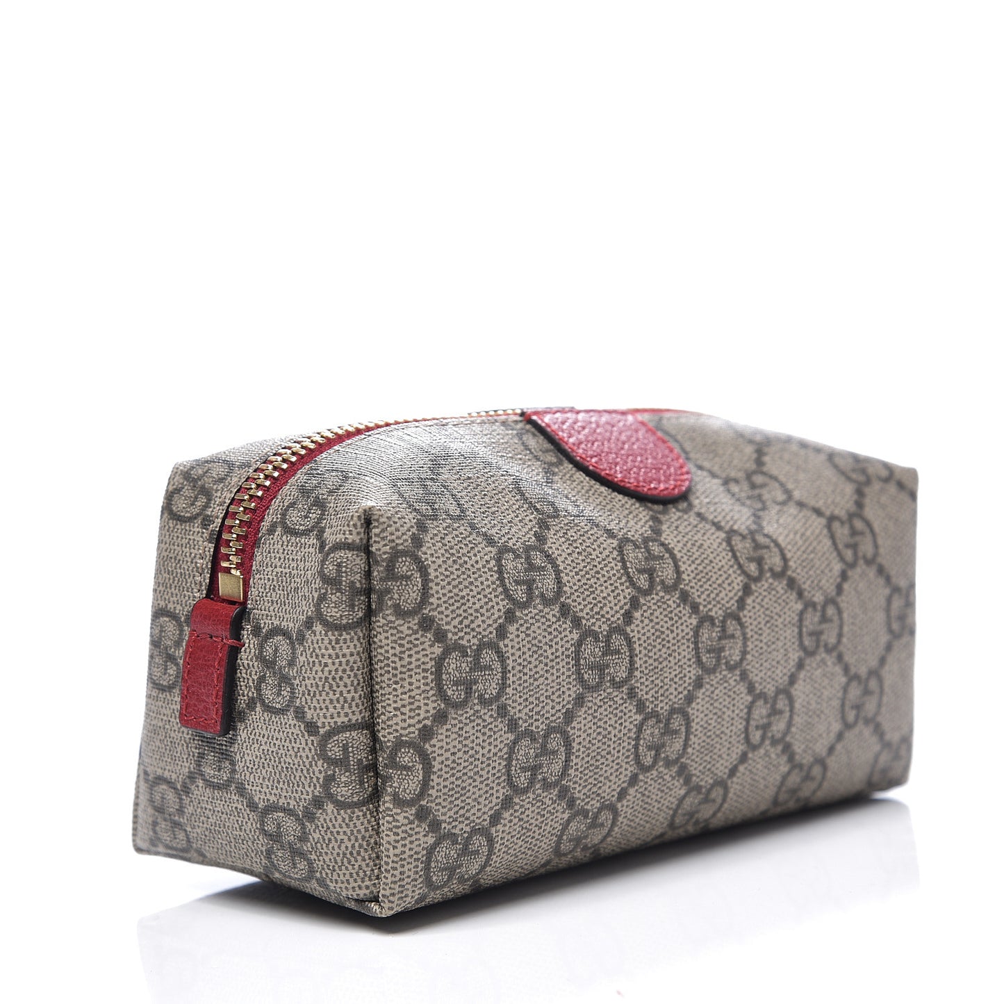 Soft GG Supreme Monogram Calfskin Small Ophidia Cosmetic Case Beige Ebony Hibiscus Red