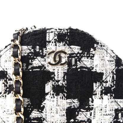 Chanel Tweed Quilted Round Clutch With Chain Black Ecru White 8 of 9
