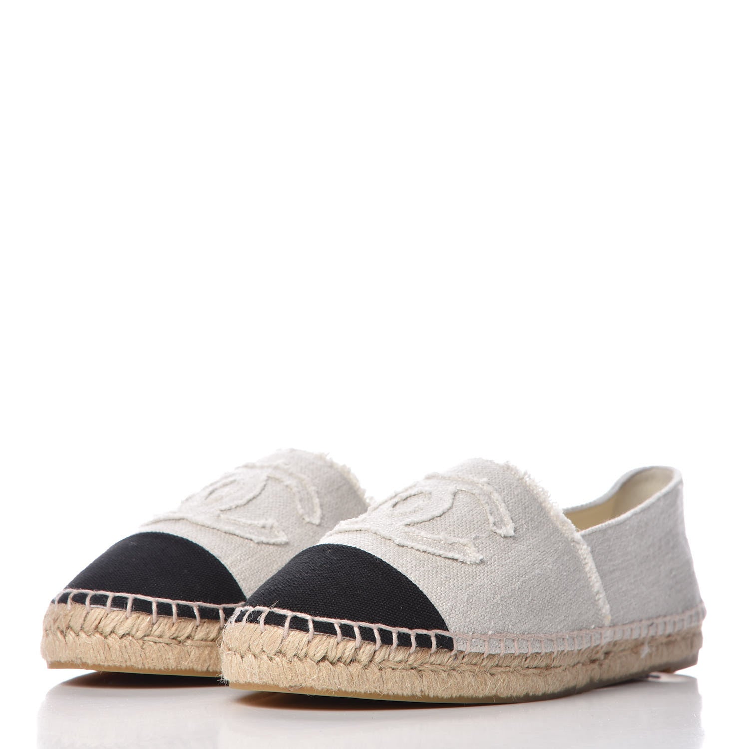 Chanel Linen CC Espadrilles 42 White Black 2 of 10