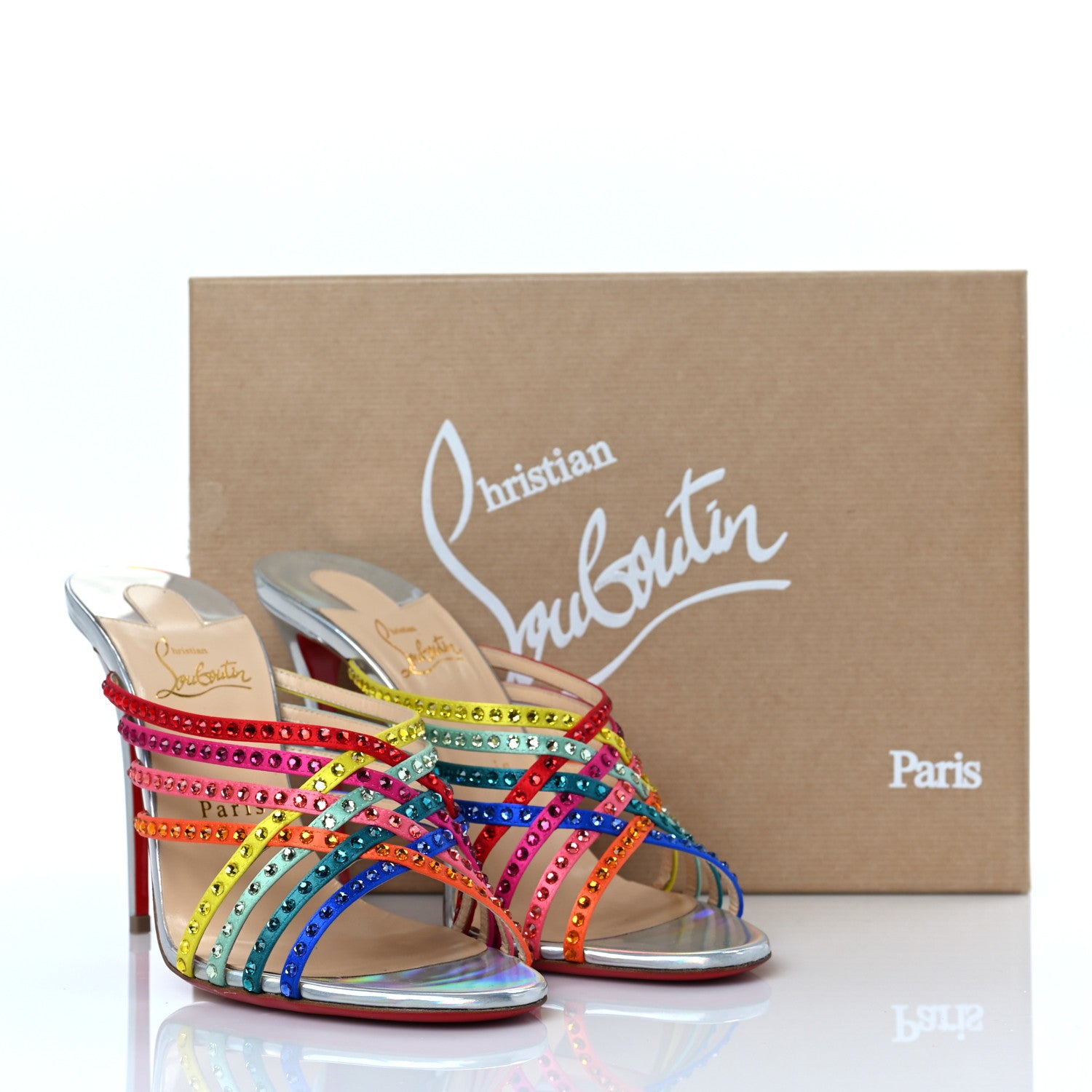 Christian Louboutin Specchio Calfskin Crystal Marthastrass 100 Slide Sandals 40.5 Silver Multicolor 7 of 7