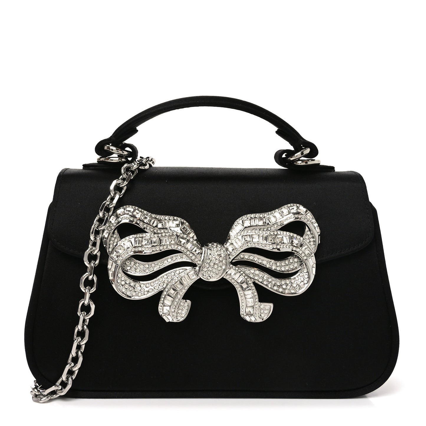 Satin Crystal Bow Top Handle Black