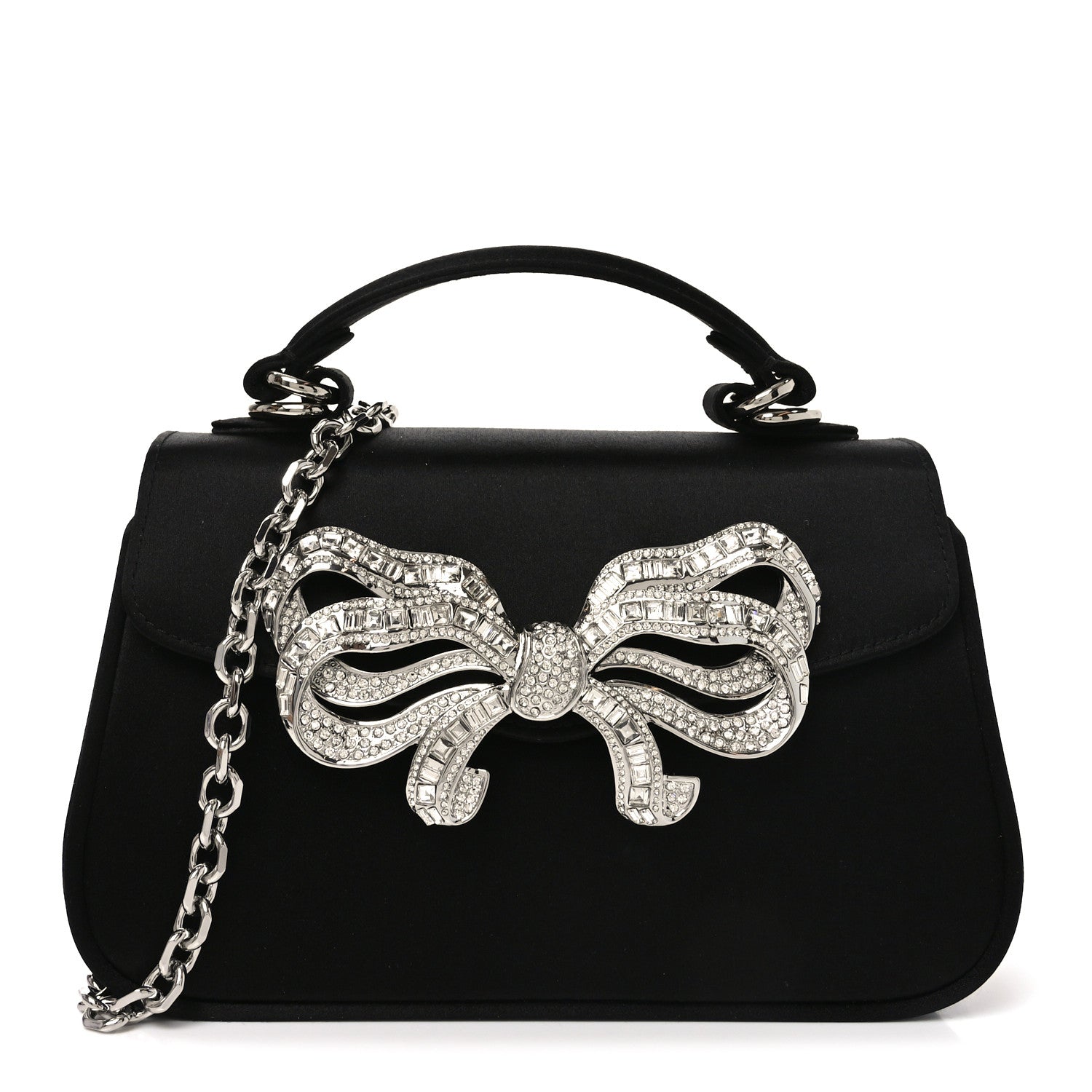 Judith Leiber Satin Crystal Bow Top Handle Black 1 of 10