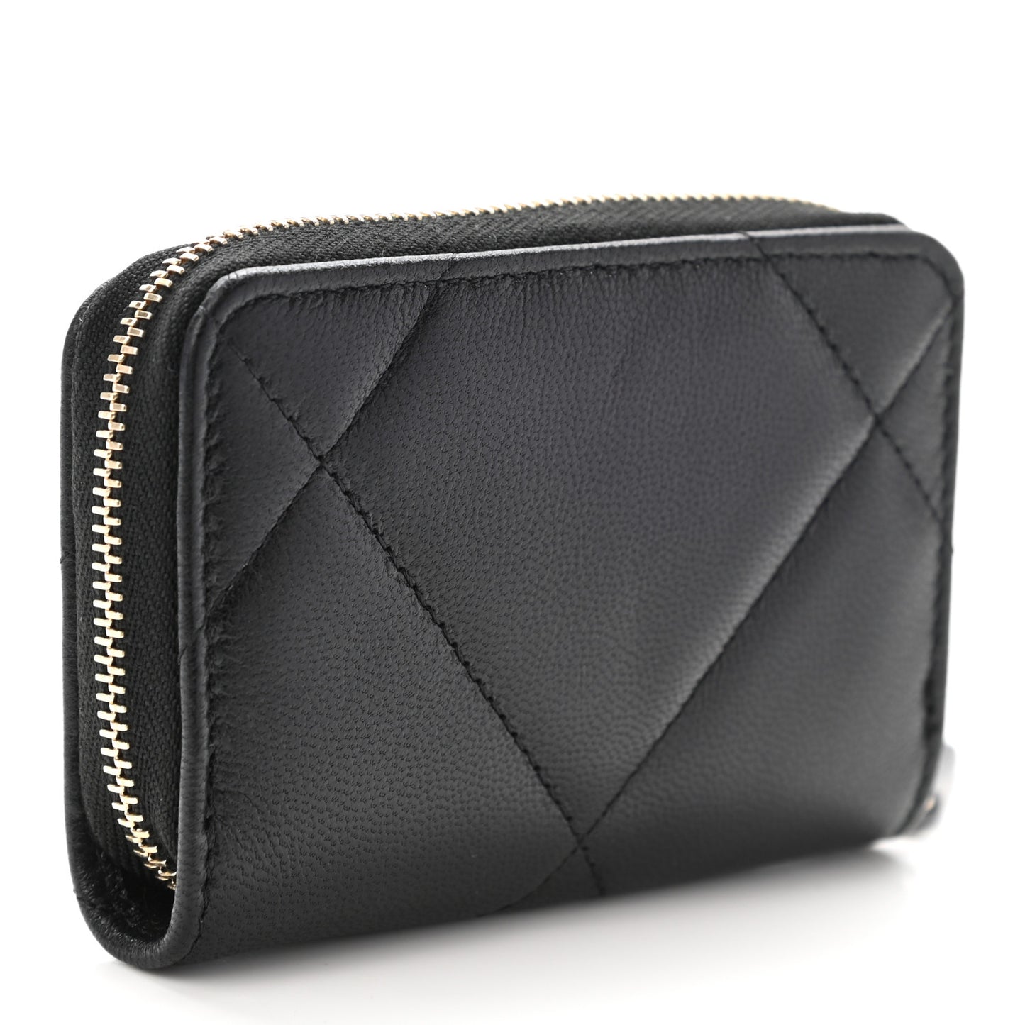 Lambskin Quilted Chanel 19 Zip Around Coin Purse Wallet Black