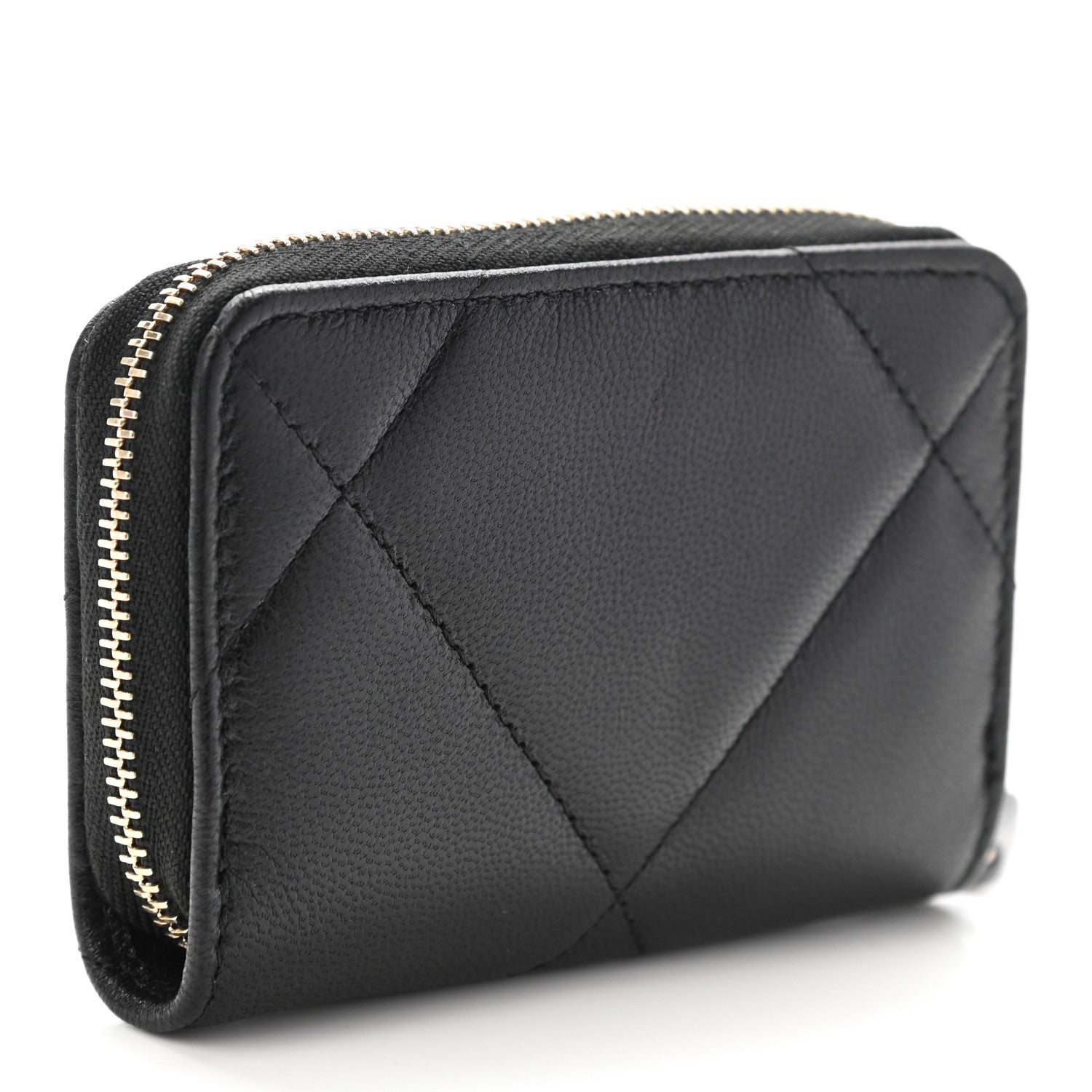 Chanel Lambskin Quilted Chanel 19 Zip Around Coin Purse Wallet Black 3 of 7