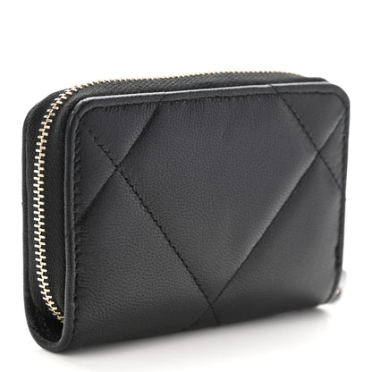 Chanel Lambskin Quilted Chanel 19 Zip Around Coin Purse Wallet Black 3 of 7