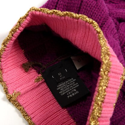 Gucci Wool Cashmere Polyamide Cable Knit Bonhate Beanie Hat M Magenta Pink 3 of 3