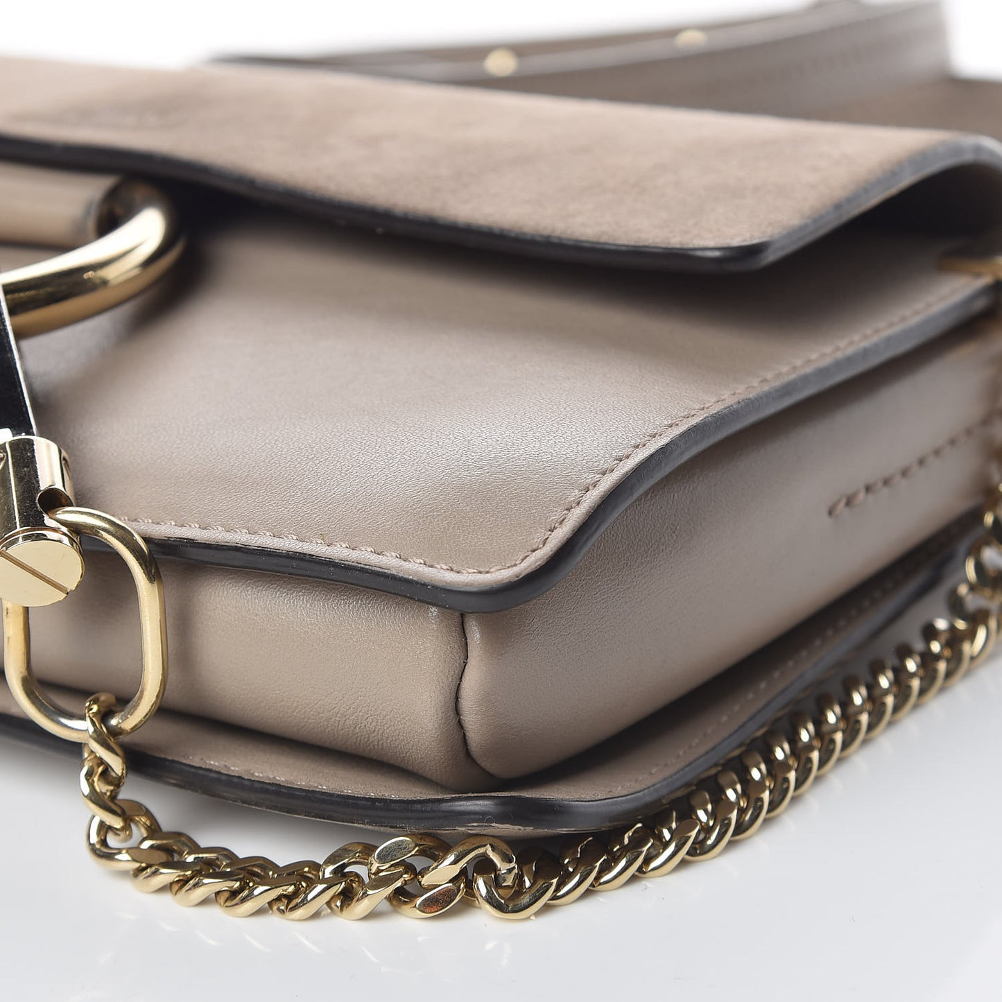 Suede Calfskin Small Faye Shoulder Bag Motty Grey