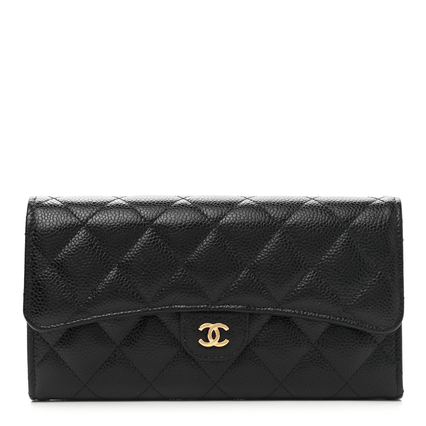 Caviar Quilted Large Gusset Flap Wallet Black