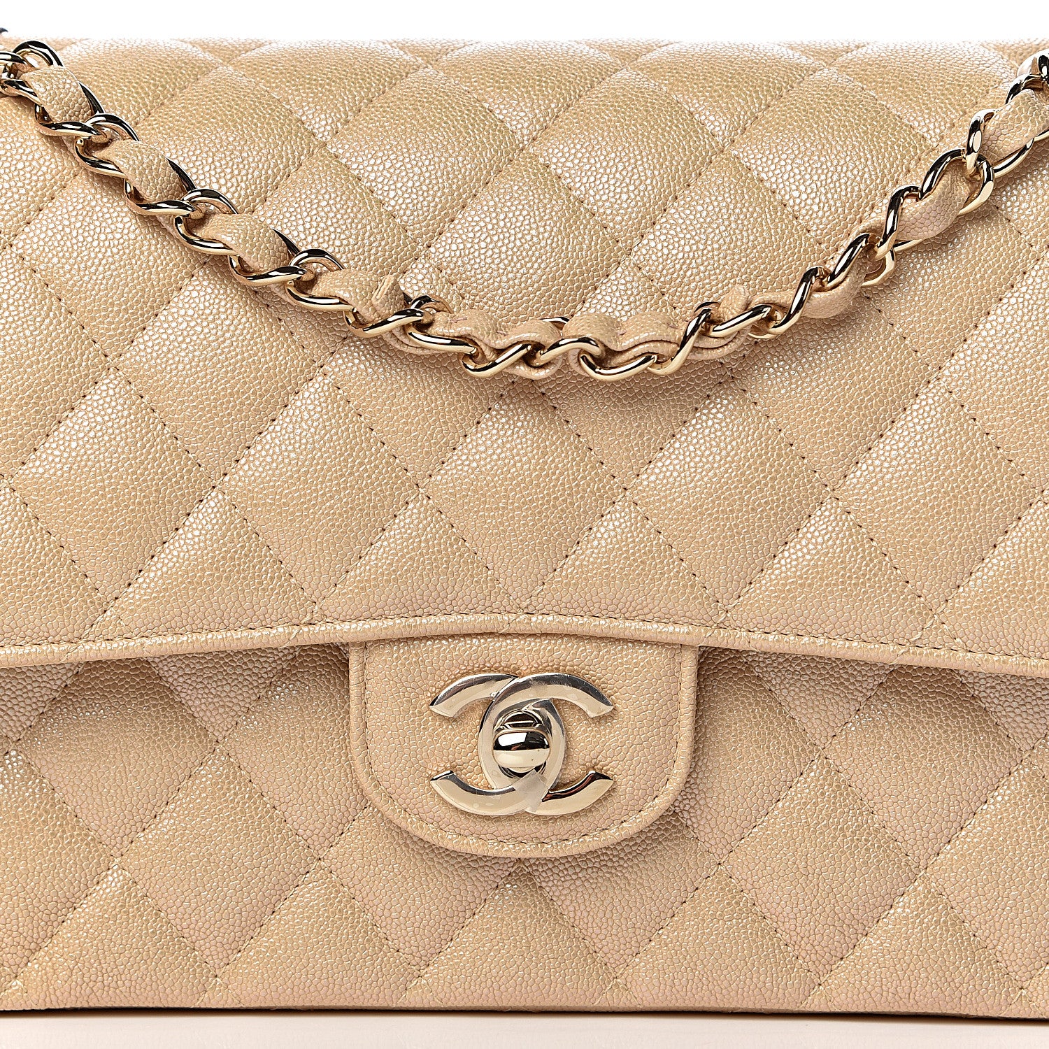 Chanel Iridescent Caviar Quilted Medium Double Flap Beige 10 of 11