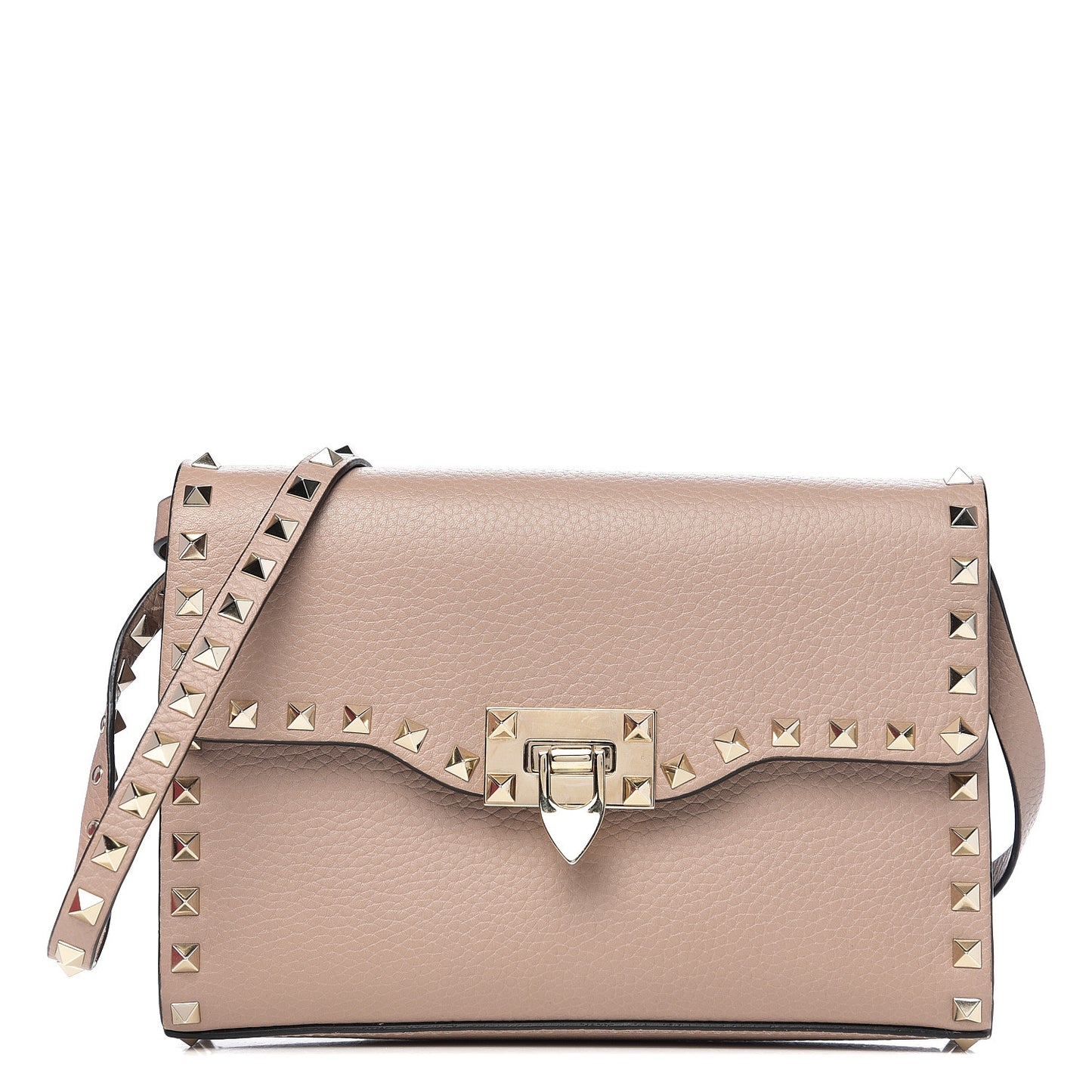 Pebbled Calfskin Medium Rockstud Flip Lock Crossbody Bag Poudre