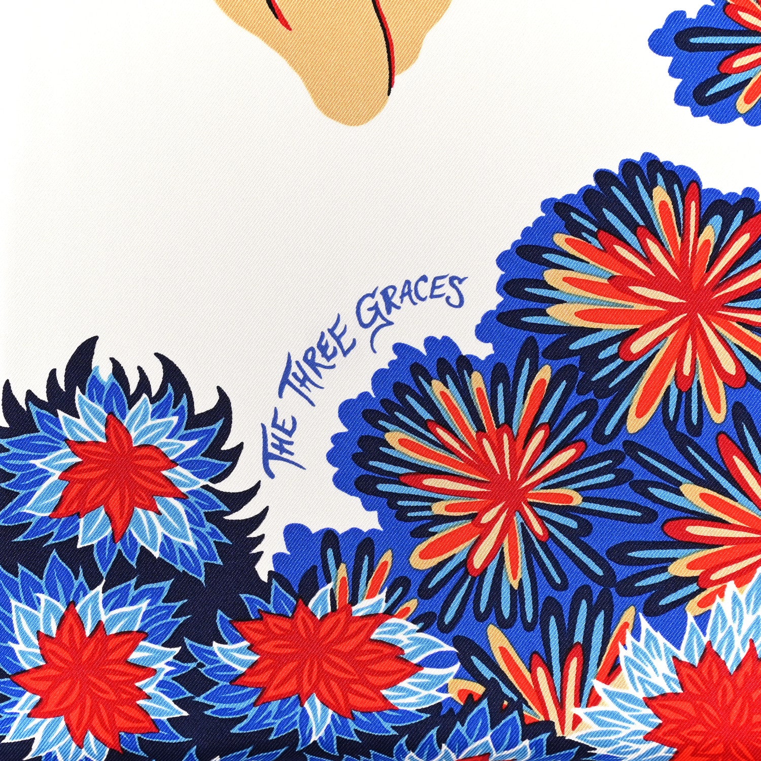 Hermes Silk Twill The Three Graces Scarf 90 White Rouge Bleu 5 of 5