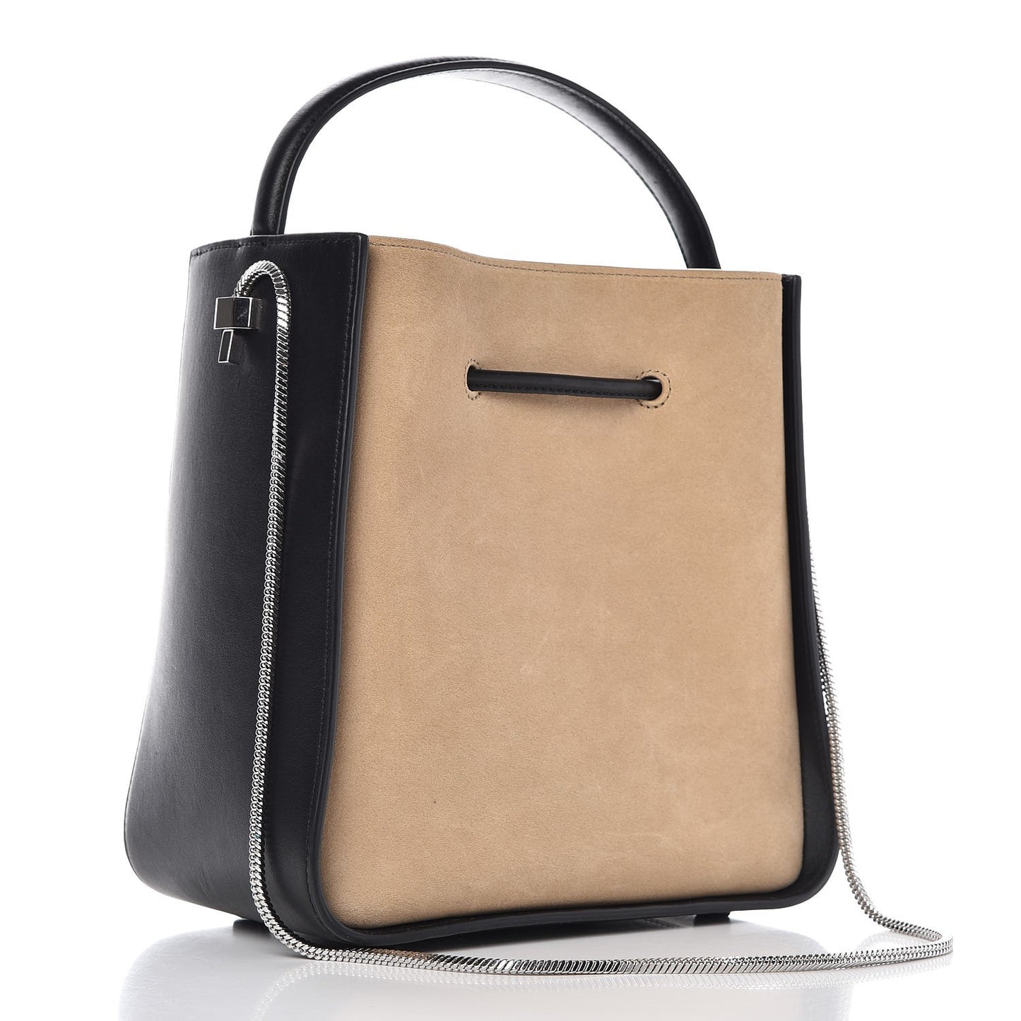 3.1 Smooth Calfskin Suede Bi-Color Small Soleil Bucket Drawstring Almond Black