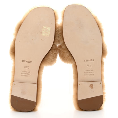 Hermes Woolskin Oran Sandals 39.5 Beige Argile 5 of 8