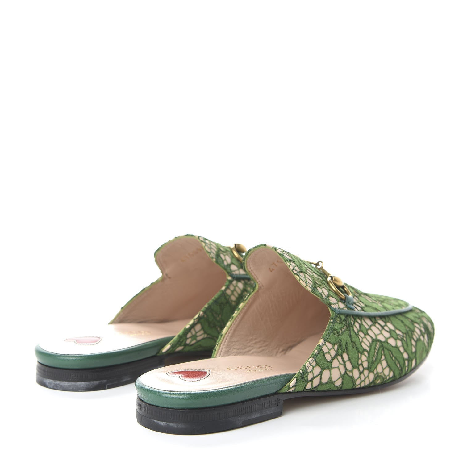 Gucci Lace Malaga Kid Womens Princetown Slippers 36 Green Grass Skin Rose 4 of 9