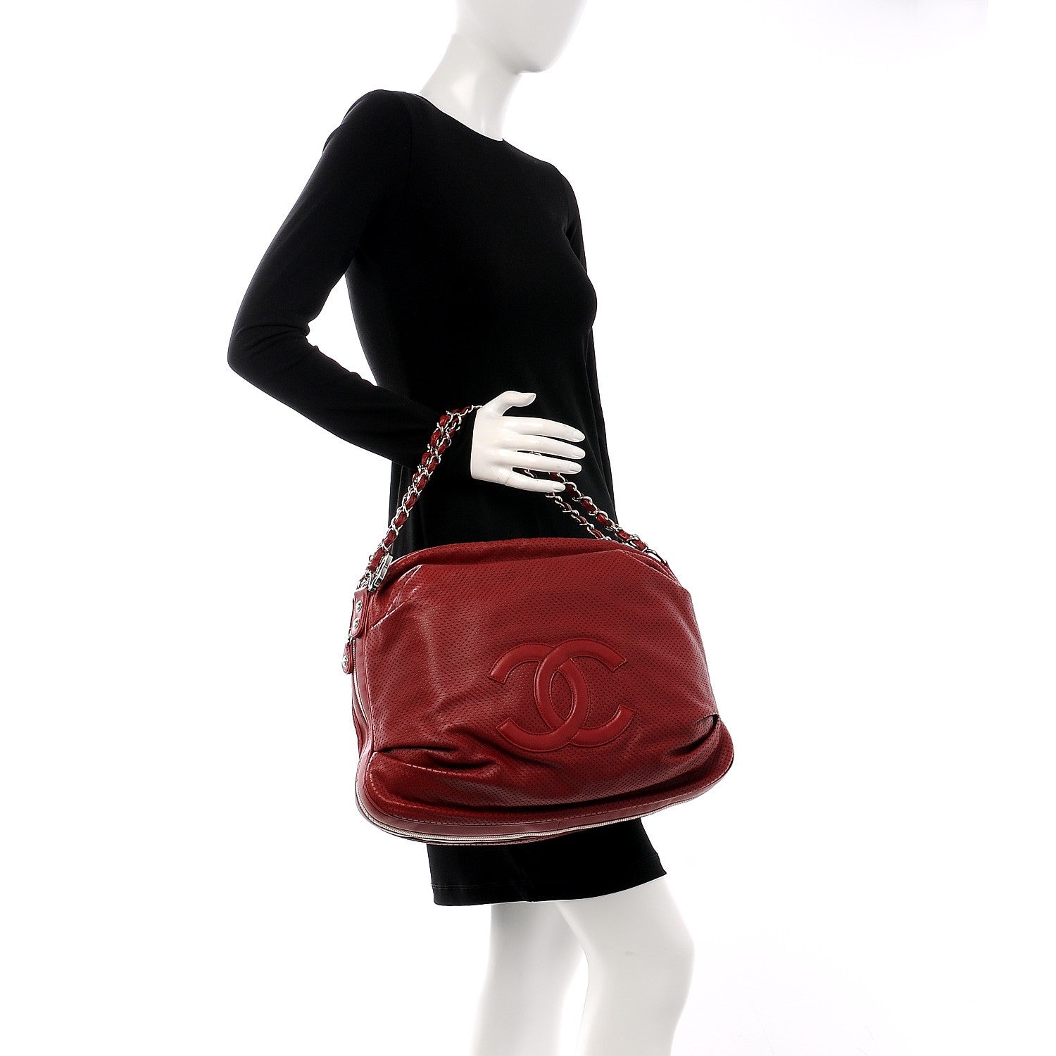 Chanel Lambskin Perforated Baseball Spirit Ligne Bag Dark Red 3 of 9