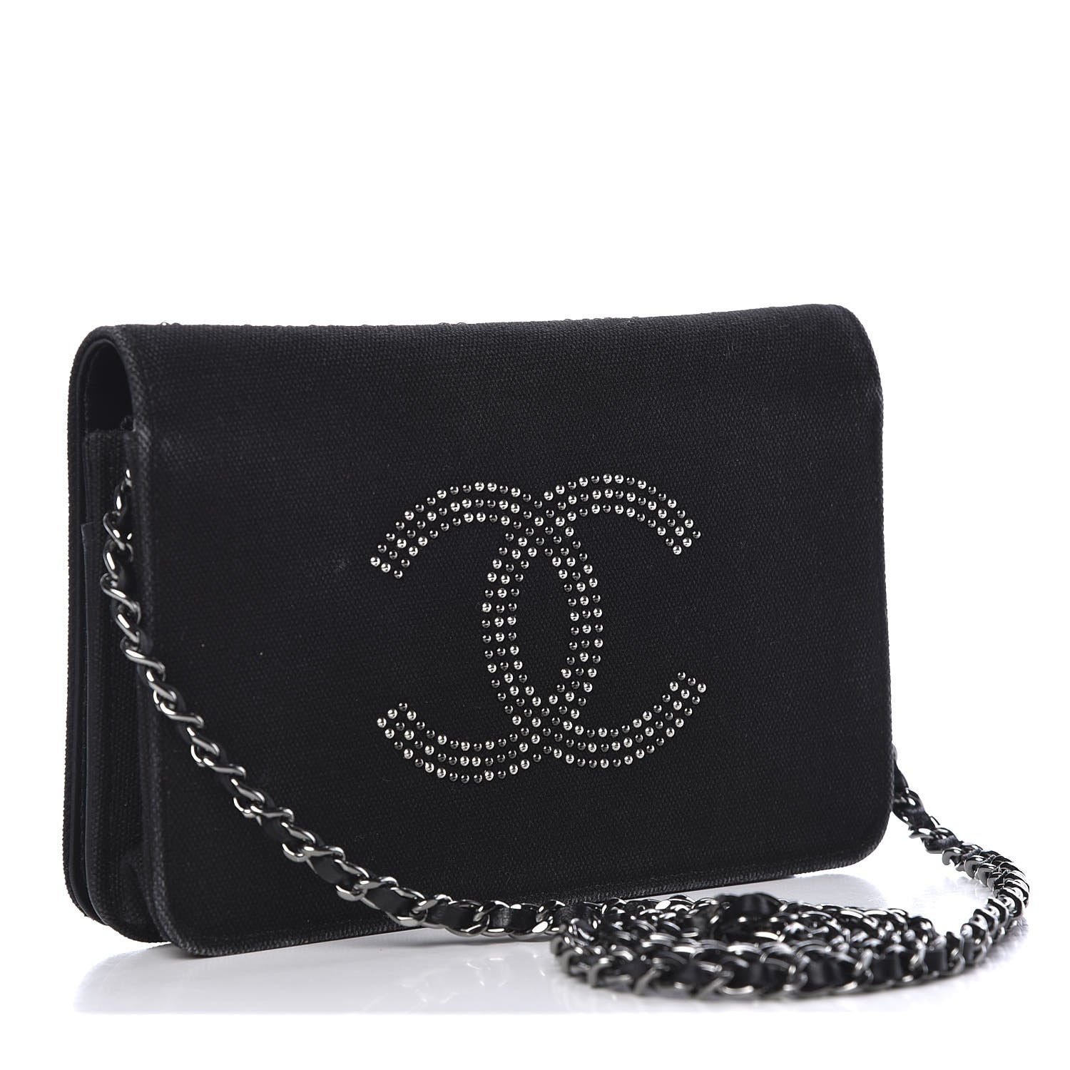 Chanel Canvas Studded CC Wallet On Chain WOC Black 4 of 14