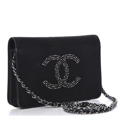 Chanel Canvas Studded CC Wallet On Chain WOC Black 4 of 14