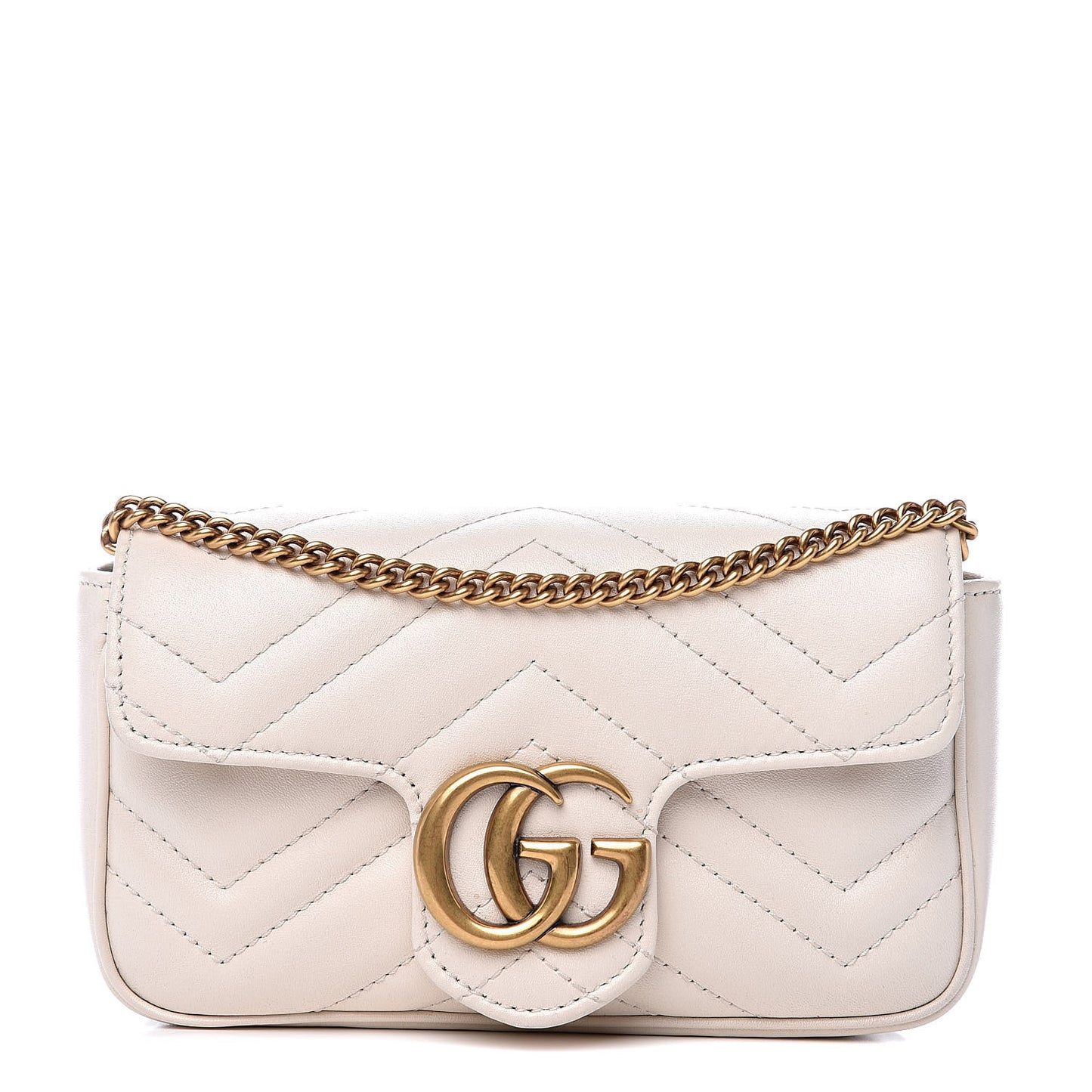 Calfskin Matelasse Super Mini GG Marmont Shoulder Bag White