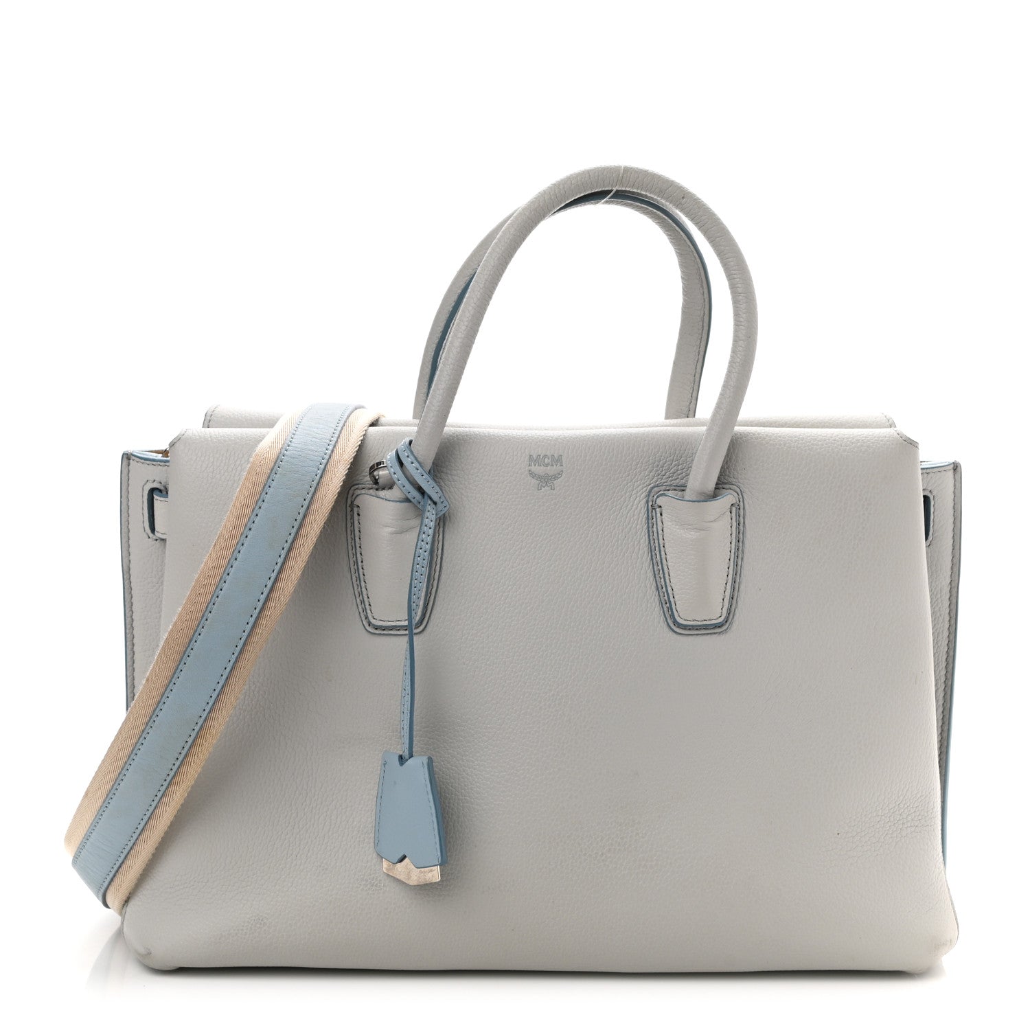 MCM Grained Calfskin Large Milla Tote Whisper Grey 1 of 15