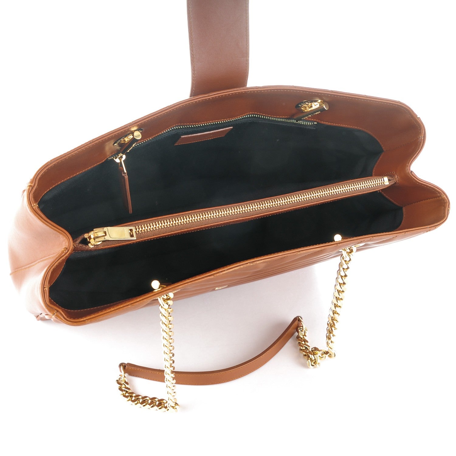 Saint Laurent Smooth Calfskin Matelasse Chevron Large Monogram Shopping Bag Brown 5 of 7