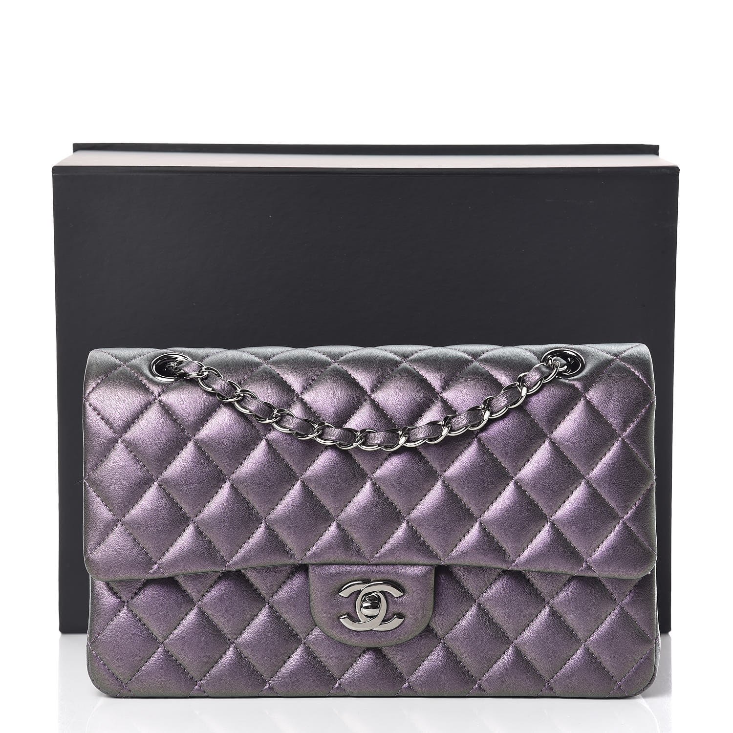 Chanel Iridescent Lambskin Quilted Medium Double Flap Dark Purple 11 of 11