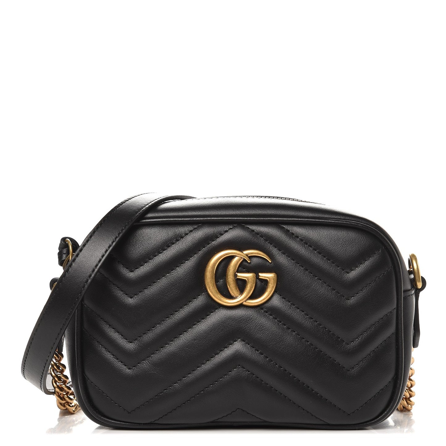Calfskin Matelasse Mini GG Marmont Chain Shoulder Bag Black
