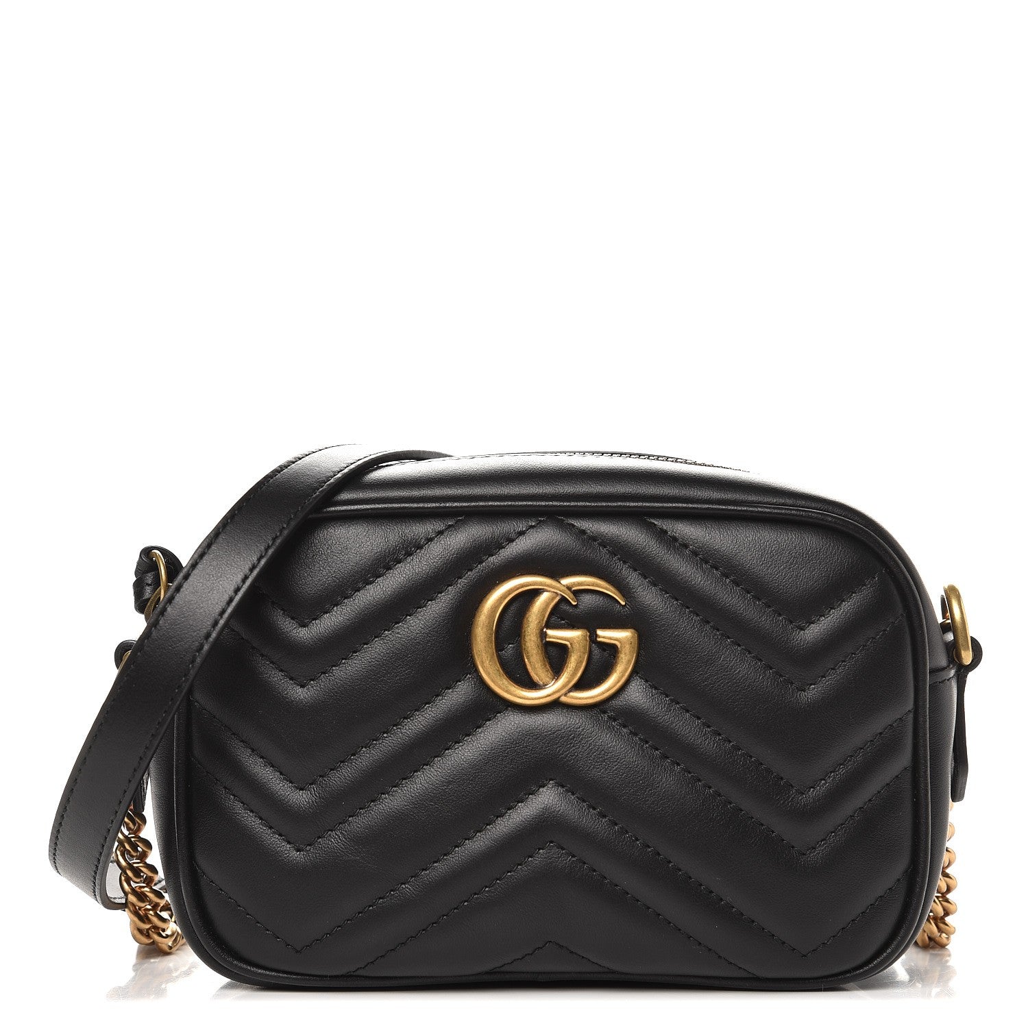 Gucci Calfskin Matelasse Mini GG Marmont Chain Shoulder Bag Black 1 of 7