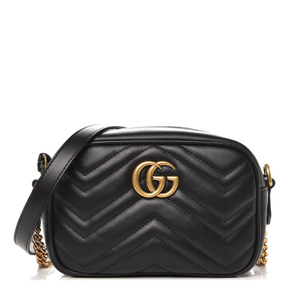 Gucci Calfskin Matelasse Mini GG Marmont Chain Shoulder Bag Black 1 of 7