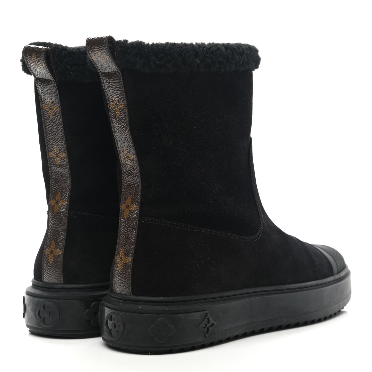 Suede Calfskin Monogram Breezy Flat Ankle Boots 38.5 Black