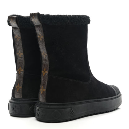 Louis Vuitton Suede Calfskin Monogram Breezy Flat Ankle Boots 38.5 Black 4 of 8