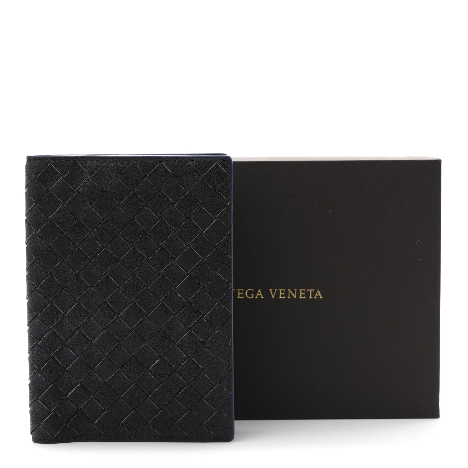 Bottega Veneta Nappa Intrecciato Passport Case Navy Blue 1845502