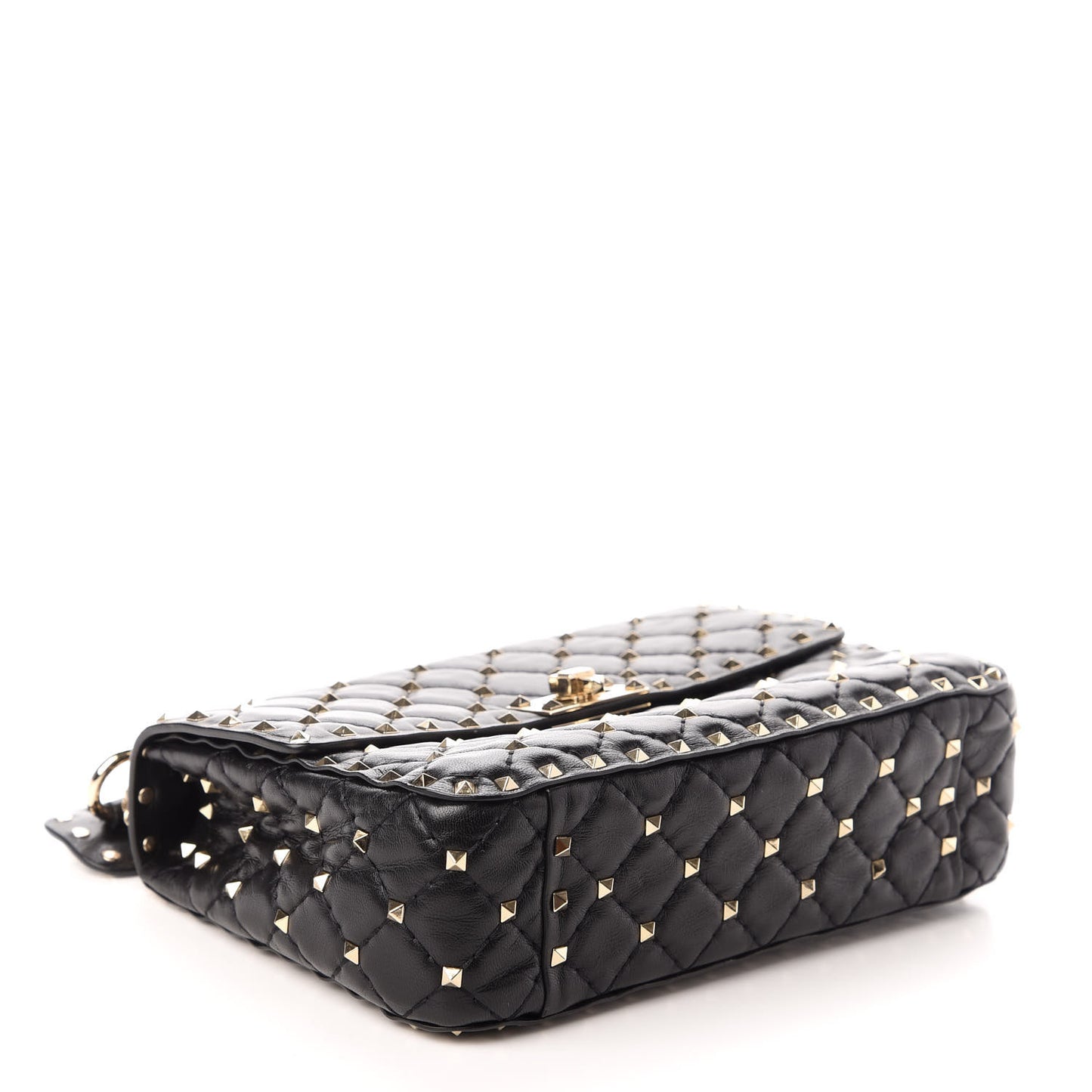 Lambskin Medium Rockstud Spike Shoulder Bag Black