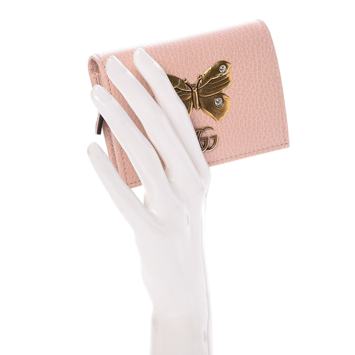 Pebbled Calfskin Butterfly Card Case Perfect Pink
