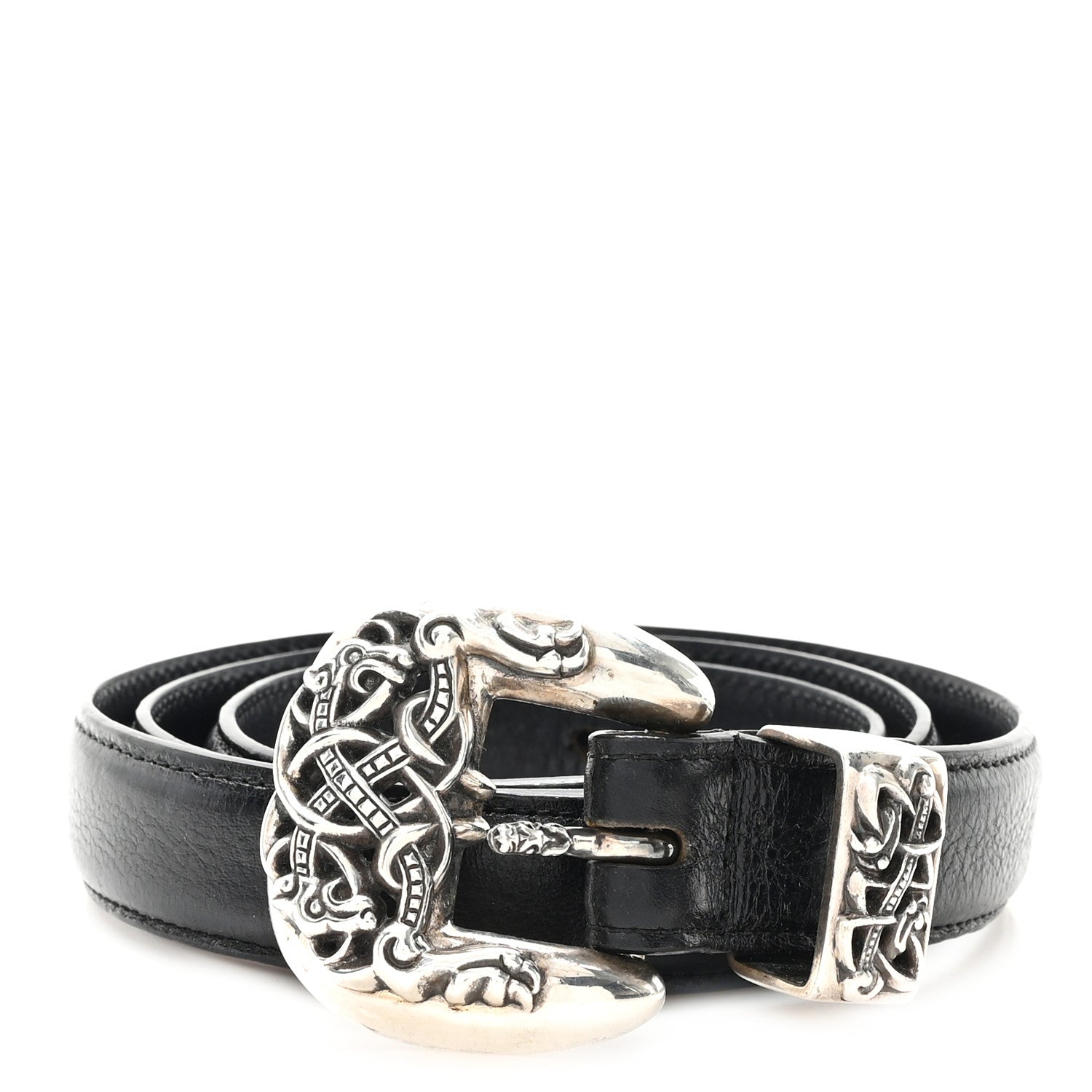 Chrome Hearts Calfskin Sterling Silver Celtic Belt 90 36 Black 1 of 6