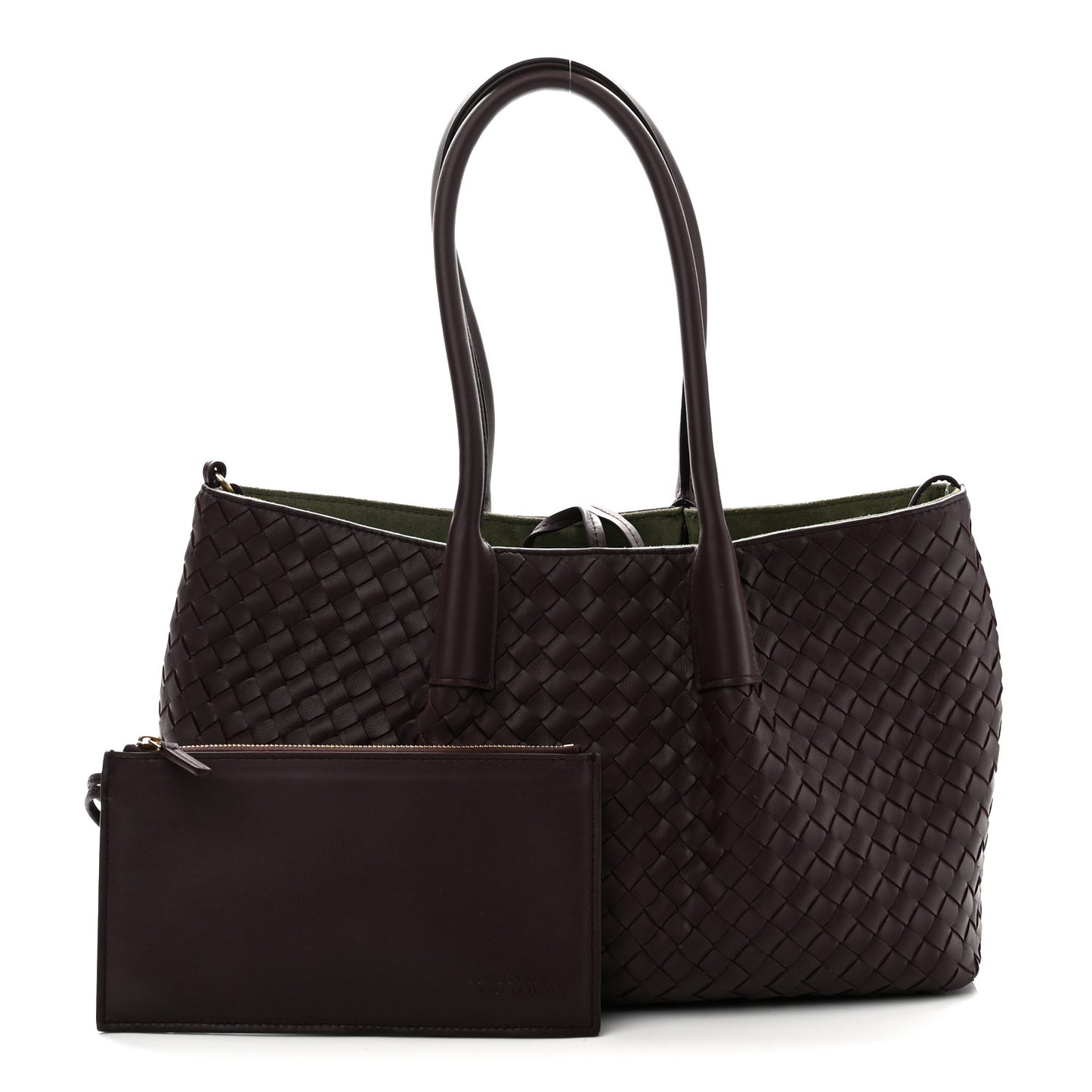 Calfskin Intrecciato Pinacoteca Reversible Tote Dark Barolo Pickle