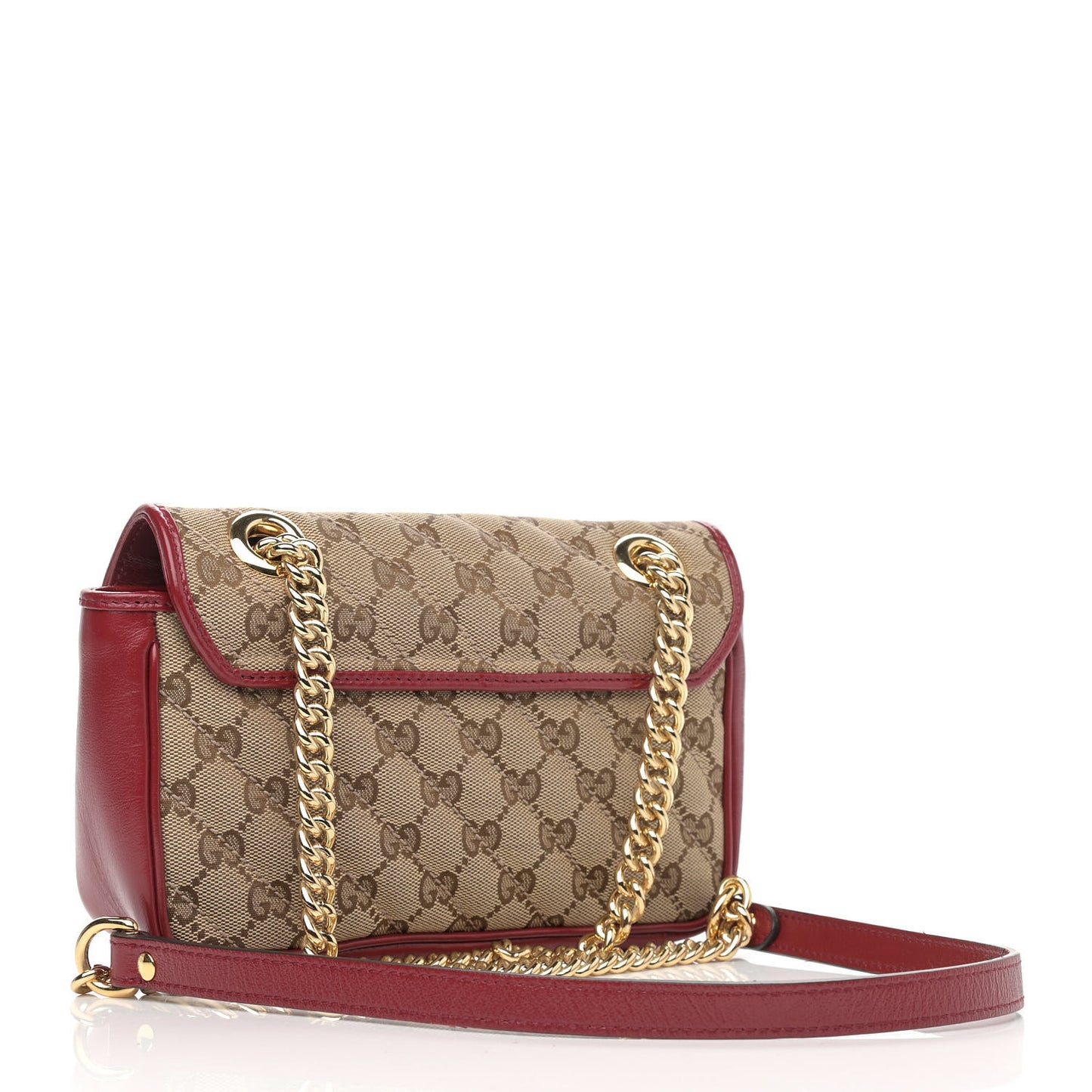 Monogram Azalea Calfskin Matelasse Diagonal Mini GG Marmont Shoulder Bag Beige Ebony New Cherry Red