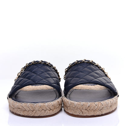 Chanel Lambskin Quilted CC Espadrille Slip On Sandals 37 Navy 2 of 12