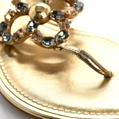 Louis Vuitton Metallic Calfskin Crystal Flower Thong Flat Sandals 37.5 Gold 13 of 14