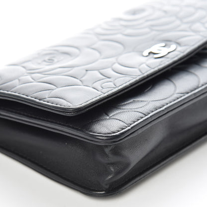 Chanel Lambskin Camellia Embossed Wallet On Chain WOC Black 14 of 18
