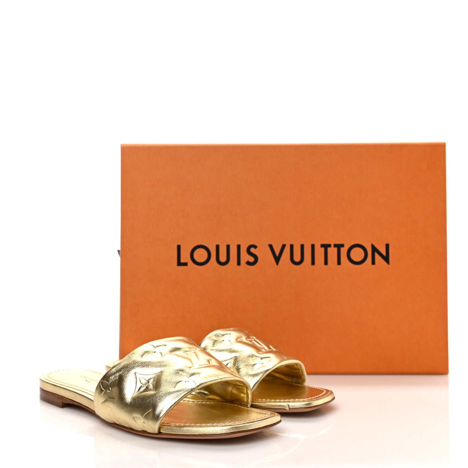 Louis Vuitton Metallic Lambskin Embossed Monogram Revival Flat Mules 35 Gold 9 of 9