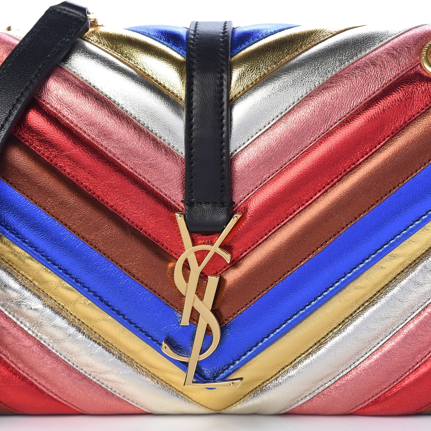 Metallic Calfskin Matelasse Chevron Monogram Medium College Satchel Multicolor